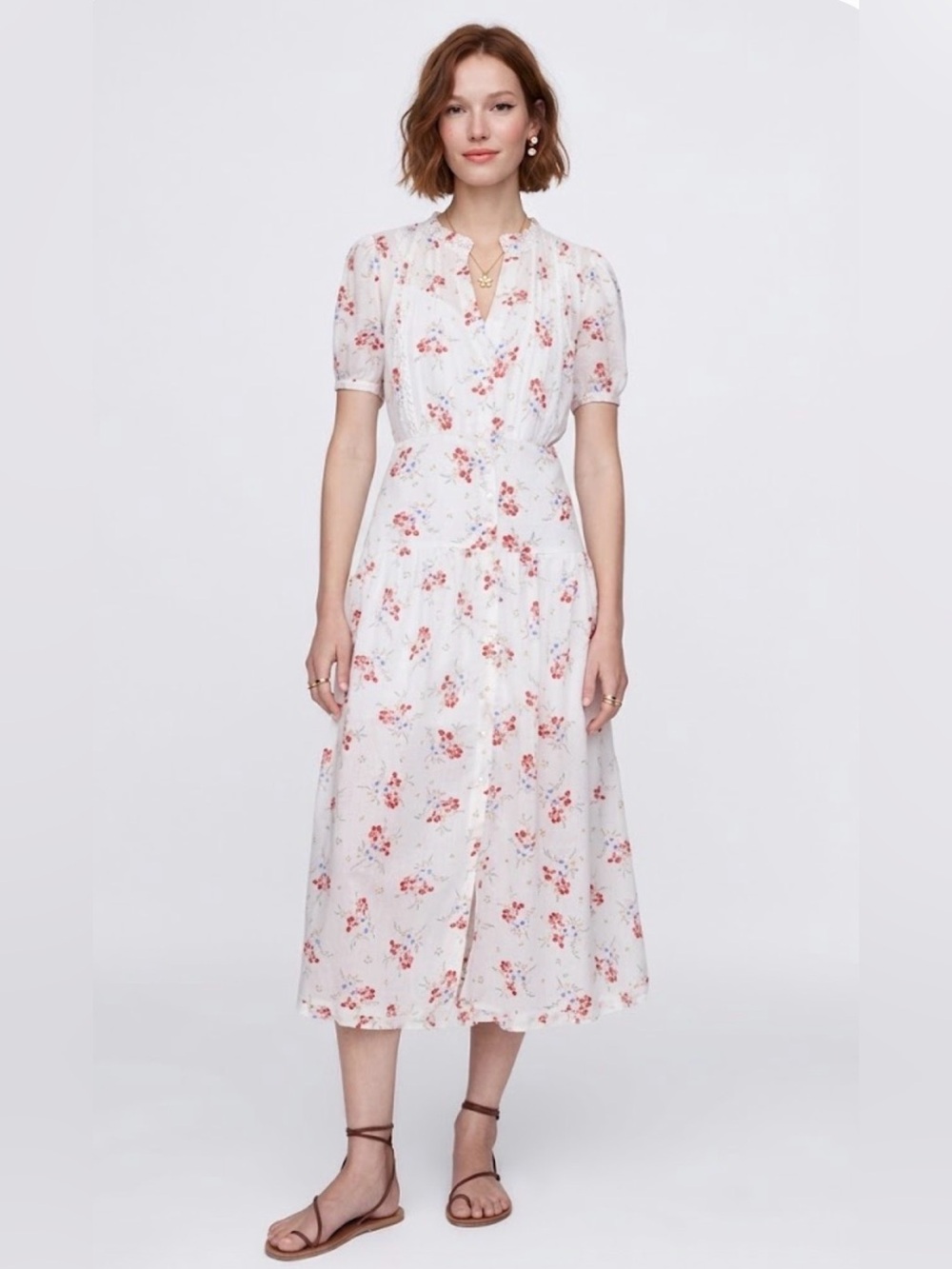 Gap X Doen Pintuck Floral Midi Dress Size L